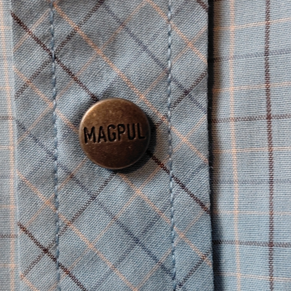 Magpul Snap Button Short Sleeve Shirt Men's Size Large Blue‎ Plaid - Picture 6 of 7